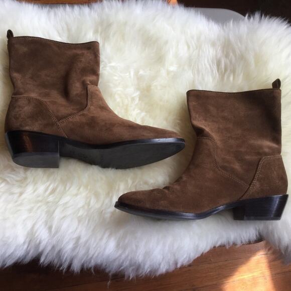 Via Spiga 8M Fora Brown Suede Boots Stacked Heel - Picture 1 of 8